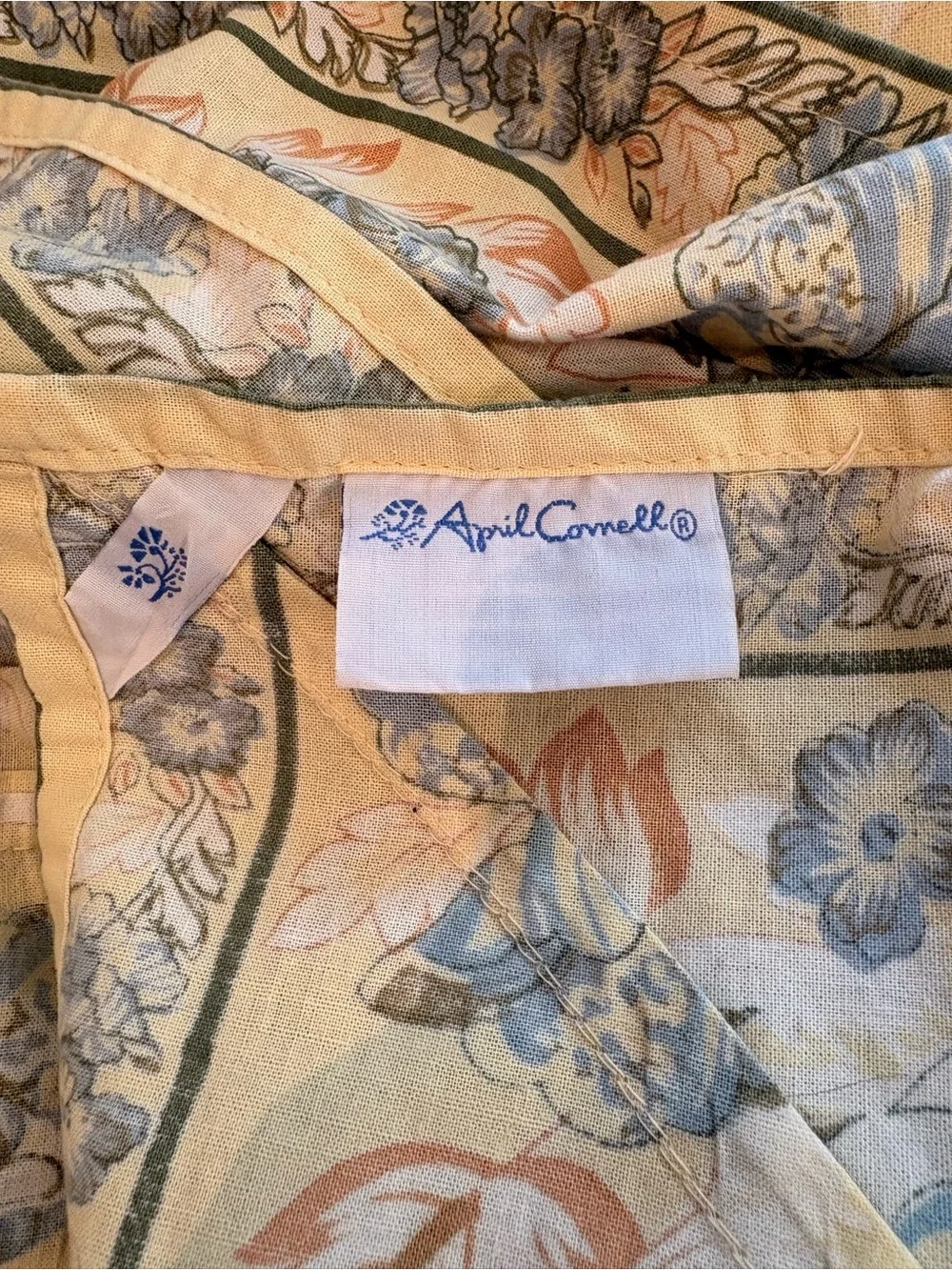 April Cornell Large Floral Tablecloth Butter Yellow Blue Sage Green 59 x 115